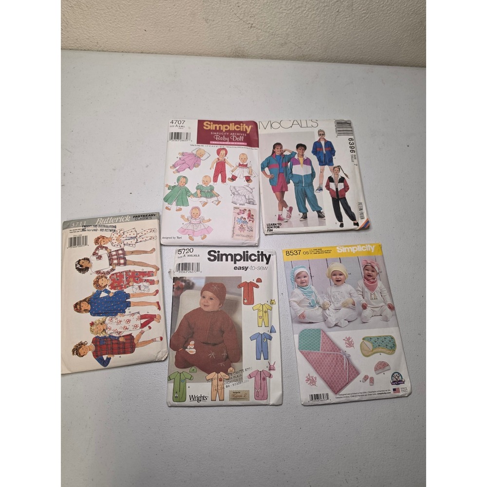 Lot of 5 Vintage Simplicity McCall's Butterick Sewing Patterns Kids Baby Doll